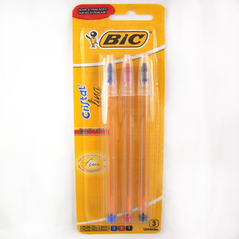 CANETA BIC CRISTAL FINA AZ/VM/PT SM 3UN