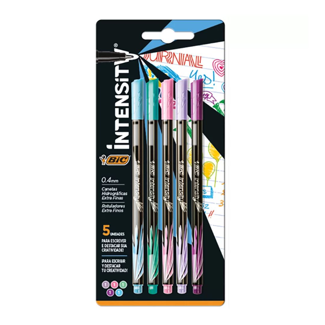 CANETA BIC INTENSITY 0.4MM PASTEIS 5 UNIDADES