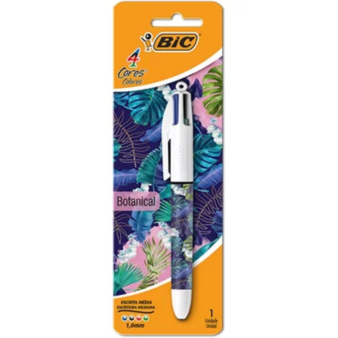 CANETA BIC 4 CORES DECORADA FLORA MISTA