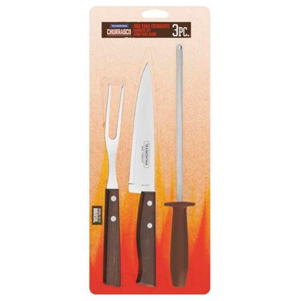 CONJUNTO CHURRASCO TRAMONTINA INOX 3 PECAS TRADICIONAL