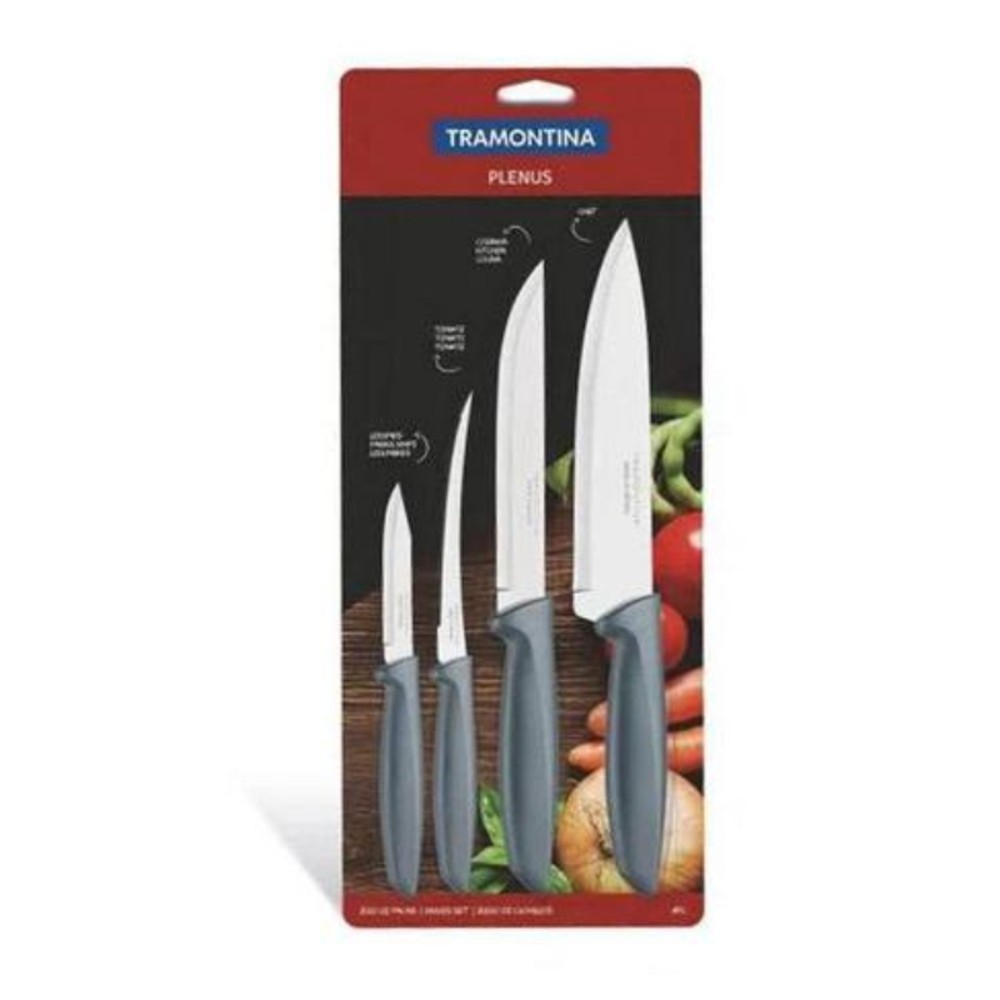 CONJUNTO FACAS TRAMONTINA INOX PLENUS PRETO 4 PECAS