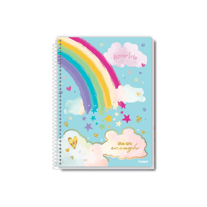 CADERNO CREDEAL CAPA DURA UNIVERSITARIO ARCO-IRIS 10 MATERIAS 160 FOLHAS