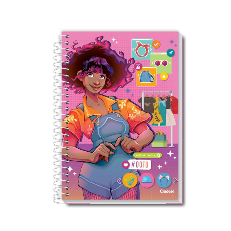 CADERNO CREDEAL CAPA DURA UNIVERSITARIO POP FASHION COM ADESIVO 1 MATERIA 96 FOLHAS