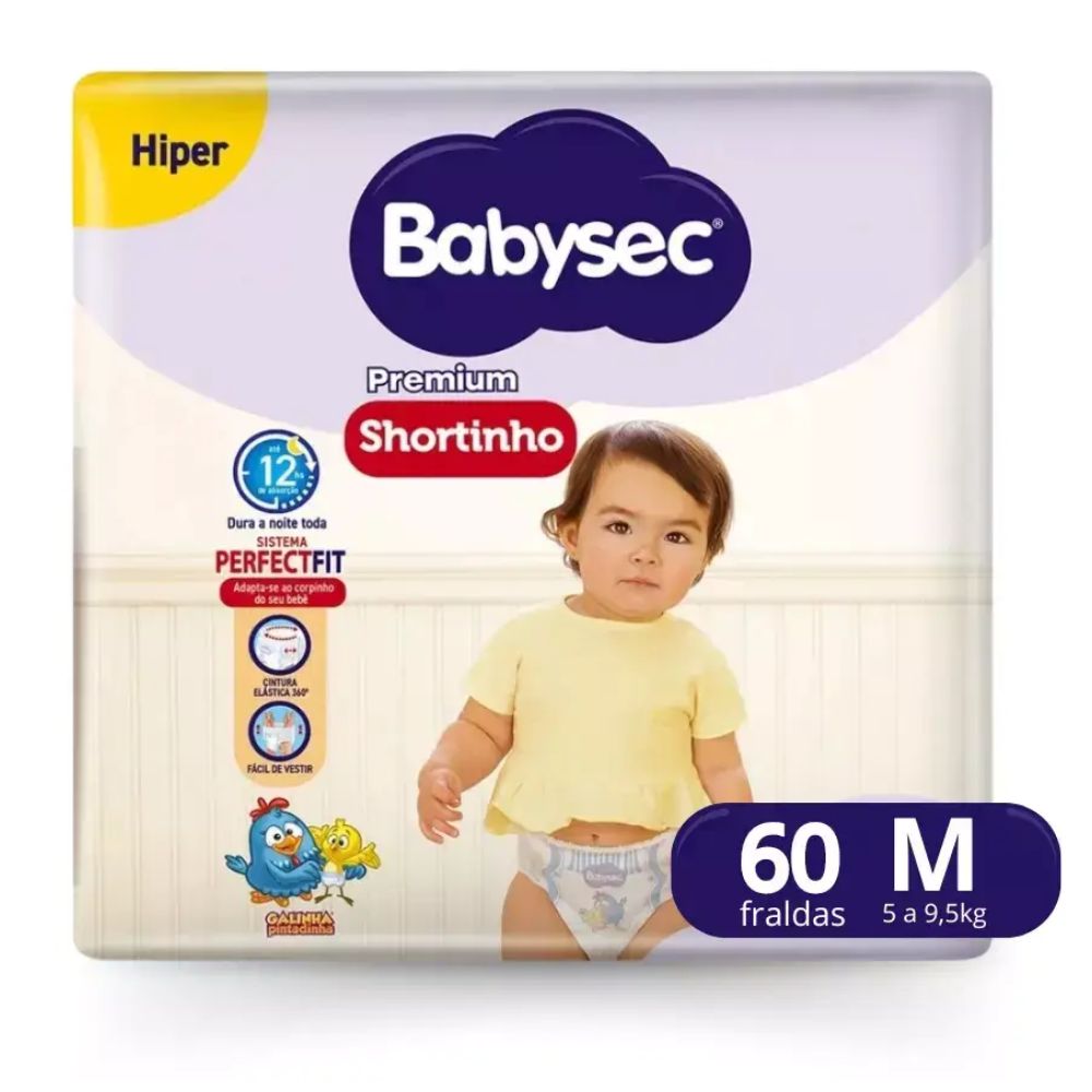 FRALDA BABYSEC PREMIUM SHORTINHO HIPER M 60UN