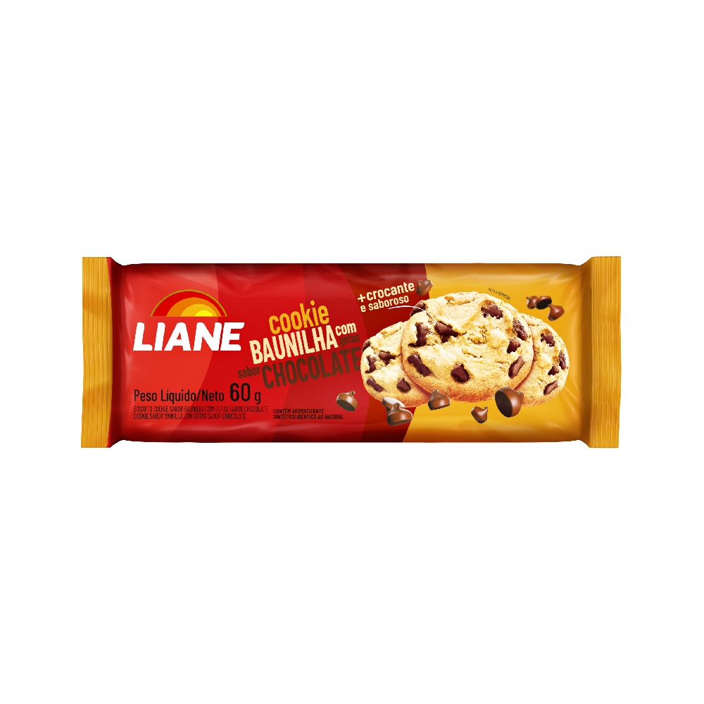BISCOITO LIANE COOKIE BAUNILHA GOTAS CHOCOLATE 60GR