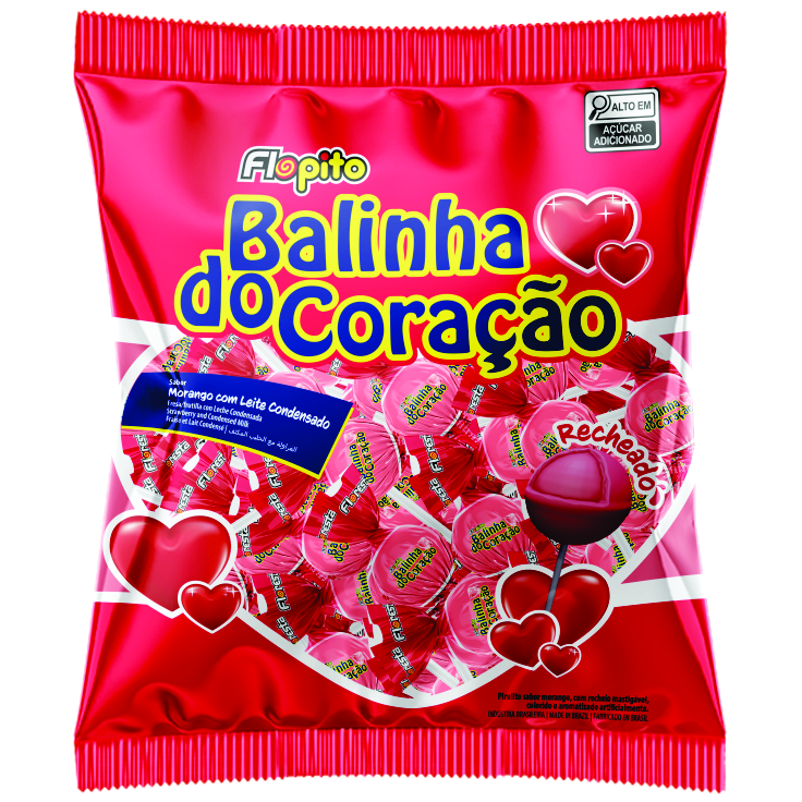 PIRULITO FLOPITO BALINHA CORACAO MORANGO 500GR