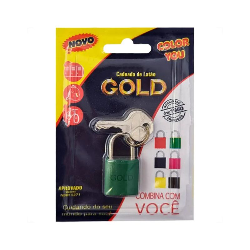 CADEADO GOLD COLOR VERDE BLISTER 20MM