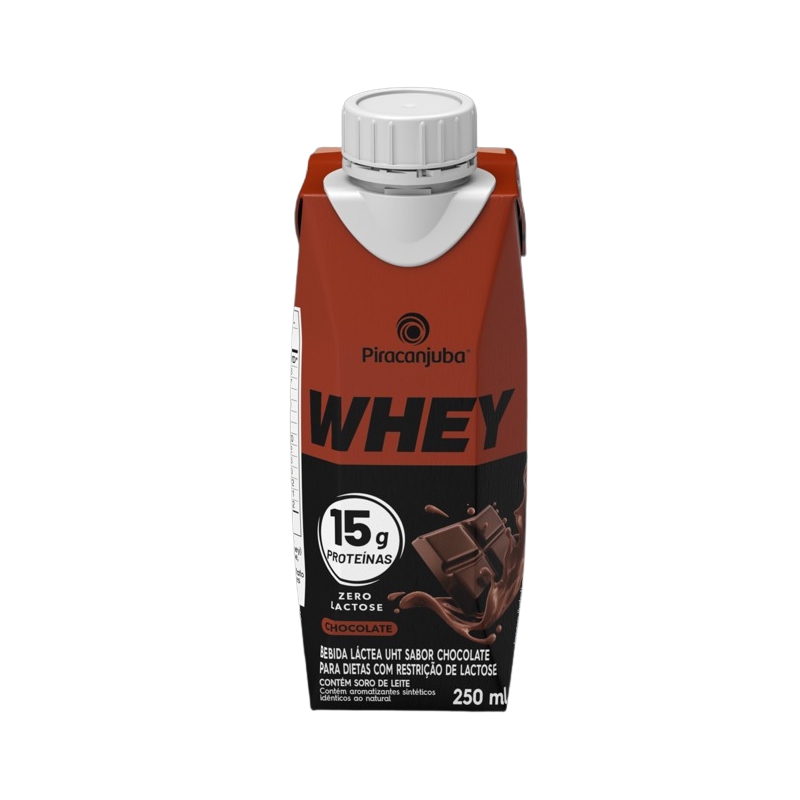 BEBIDA LACTEA WHEY PIRACANJUBA 15G PROTEINA CHOCOLATE ZERO LACTOSE 250 ML