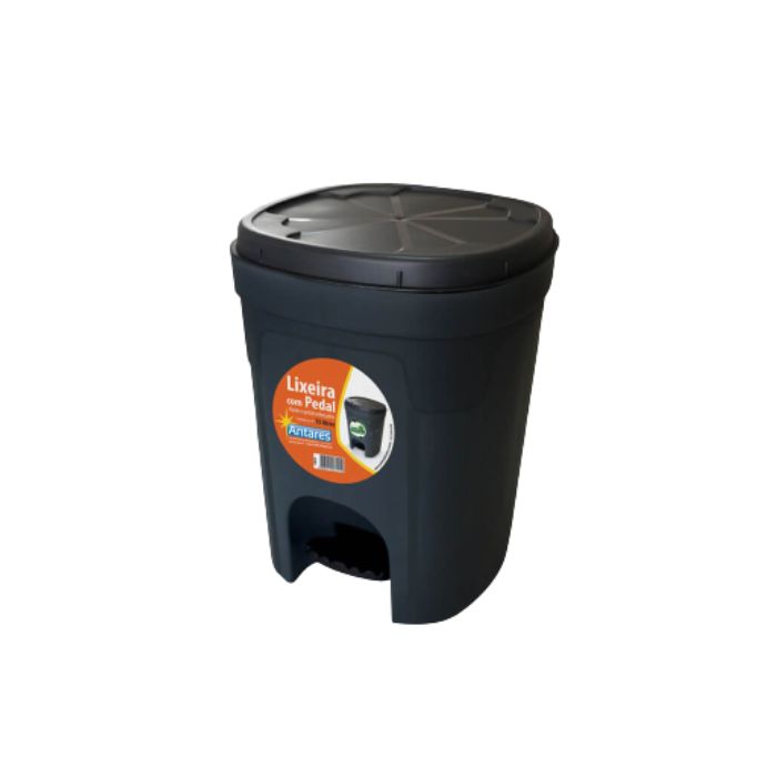 LIXEIRA PLASTICA ANTARES COM PEDAL PRETA 15 LITROS