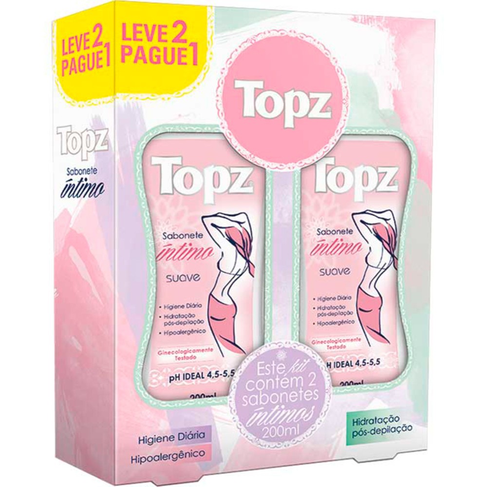 KIT 2 SABONETES LIQUIDO INTIMO TOPZ SUAVE 200ML