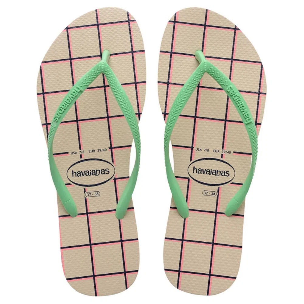 SANDALIA HAVAIANAS SLIM HARMONY FC BEGE PALHA/VERDE JARDIM 35/36