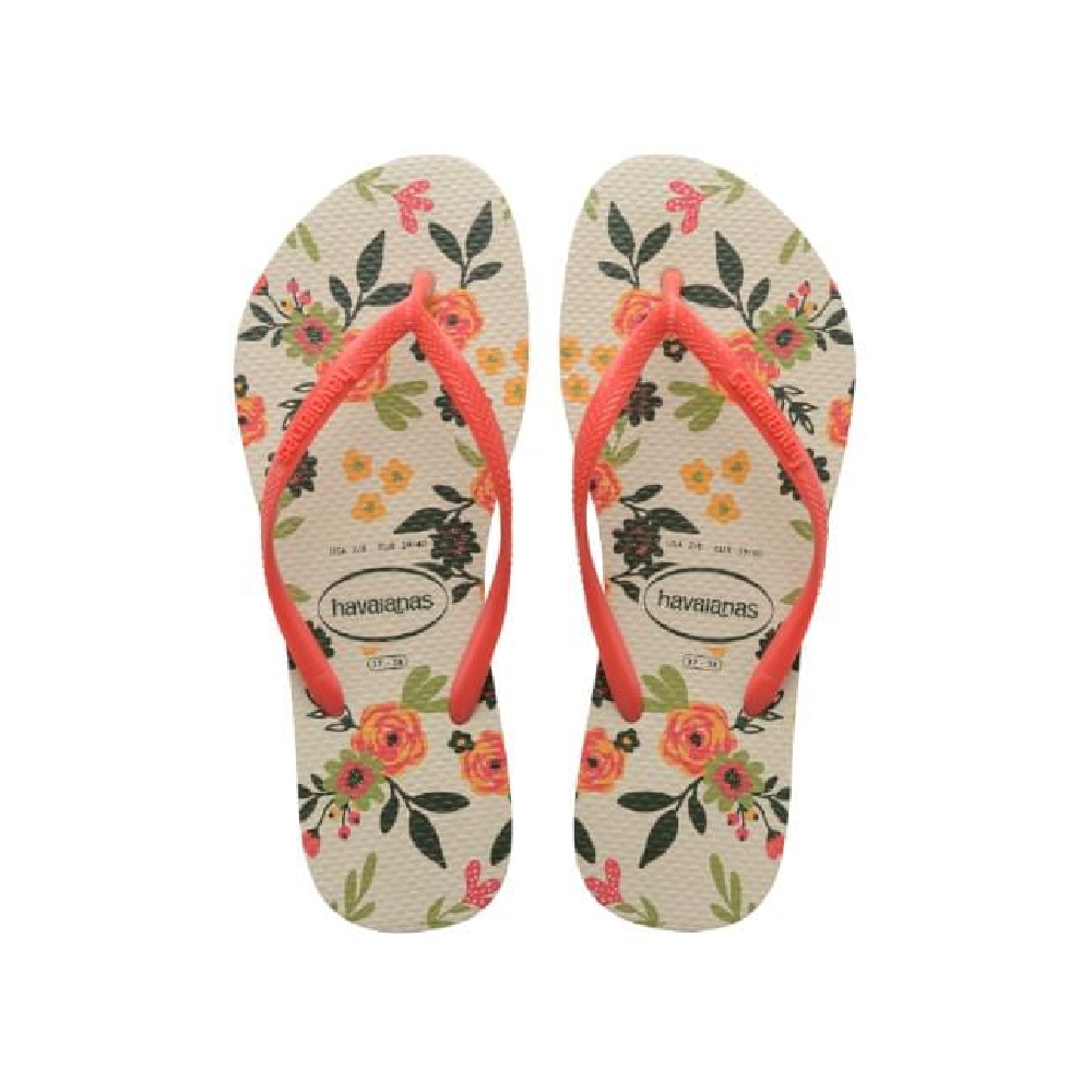 SANDALIA HAVAIANAS SLIM ROMANCE BEGE PALHA/VERMELHO 33/34