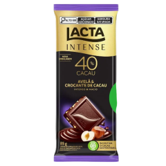 CHOCOLATE LACTA 40% CACAU AVELA E CROCANTE 85 GR