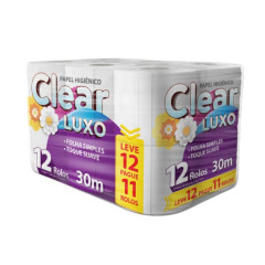 PAPEL HIGIENICO CLEAR LUXO FOLHA SIMPLES LEVE 12 PAGUE 11 30MT