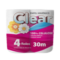 PAPEL HIGIENICO CLEAR 100% CELULOSE FOLHA SIMPLES 4X30MT