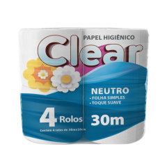PAPEL HIGIENICO CLEAR NEUTRO FOLHA SIMPLES 4X30MT