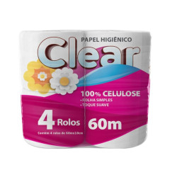 PAPEL HIGIENICO CLEAR 100% CELULOSE FOLHA SIMPLES 4X60MT