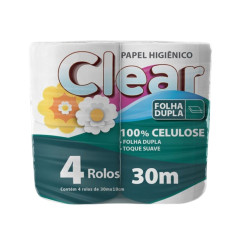PAPEL HIGIENICO CLEAR 100% CELULOSE FOLHA DUPLA 4X30M